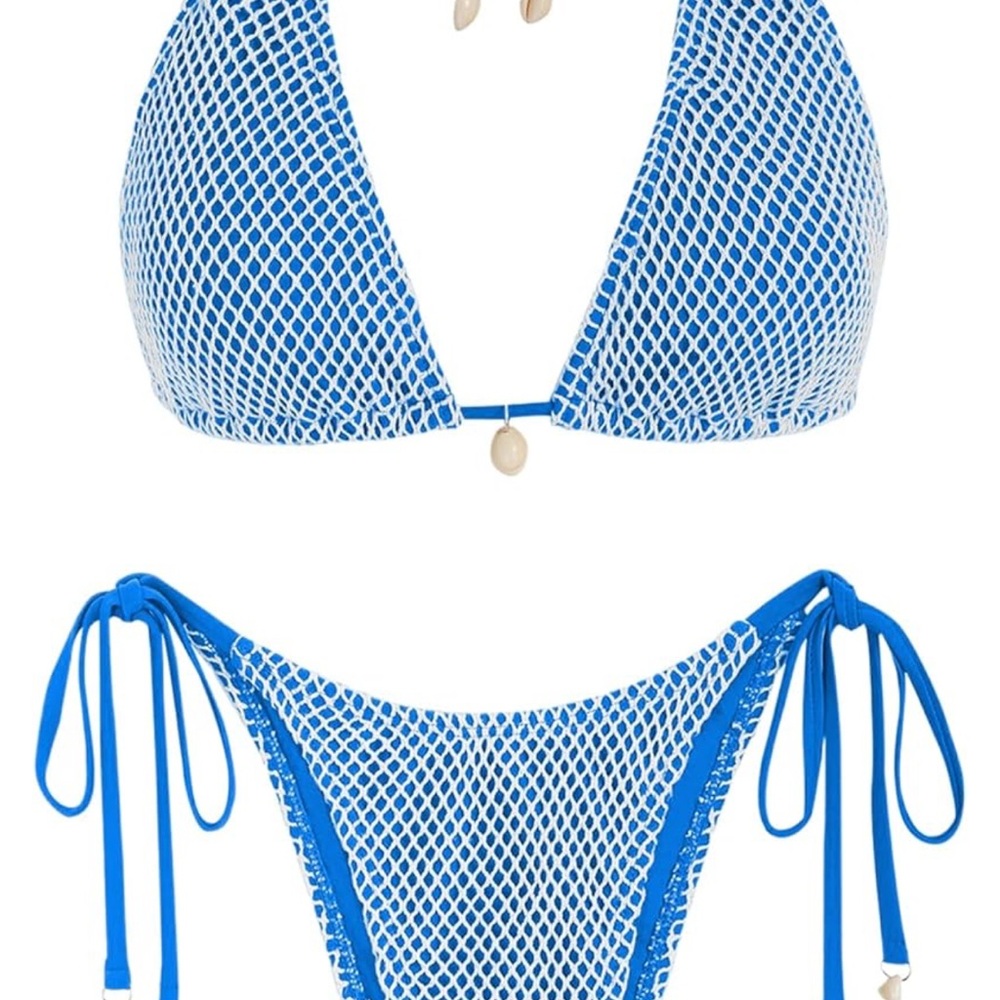 ZAFUL Blue and White Mesh Bikini Set with Multi-style top - LARGE
